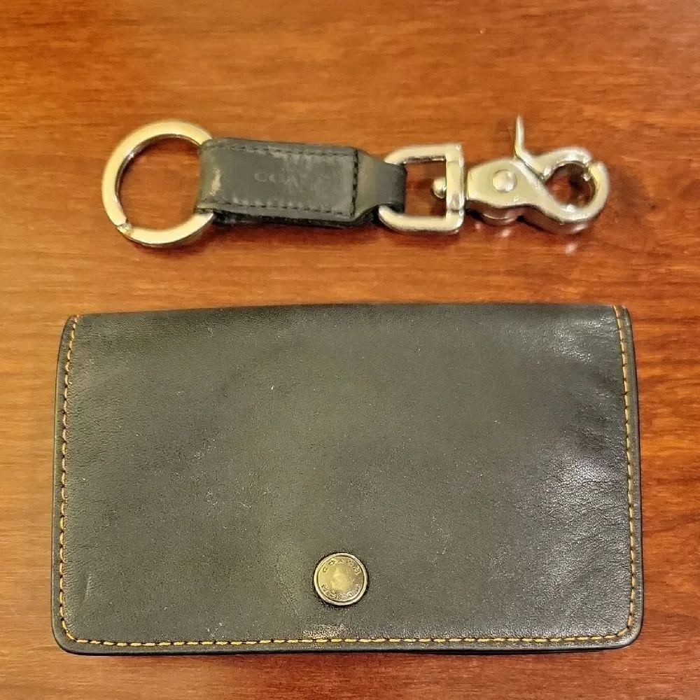 Coach Dark Leather Key Holder and Card Wallet